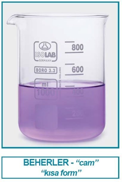 İSOLAB 025.01.250 beher - cam - kısa form - 250 ml (10 adet)