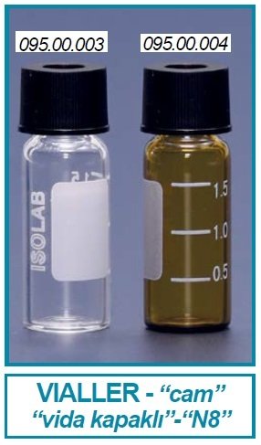 İSOLAB 095.00.004 vial - montajlı vida kapak - N8 - 1.5 ml - 11.6 x 32 mm - amber (100 adet)