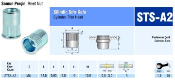 Silindir Sıfır Kafa Paslanmaz Çelik Somun Perçin M6 metrik 6 - 500 adet