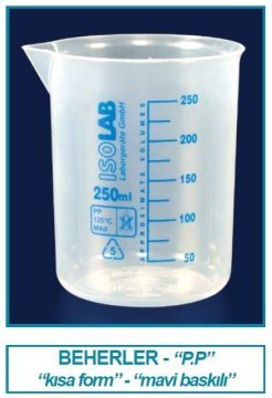 İSOLAB 026.03.901 beher - P.P - kısa form - mavi skala - 1000 ml (1 adet)