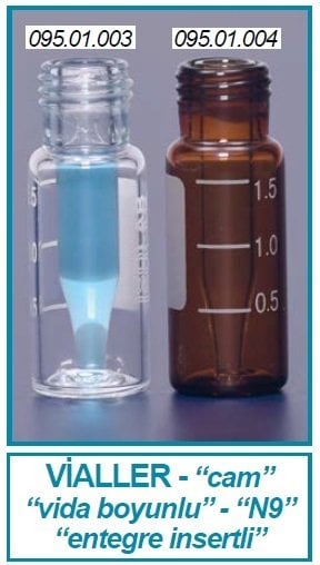 İSOLAB 095.01.004 vial - vida kapak - N9 - 1.5 ml - 11.6x32 mm - entegre insertli (0.2 ml) - amber (100 adet)