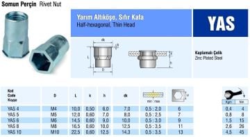 Yarım Altıköşe Sıfır Kafa Çelik Somun Perçin M10 metrik 10 - 500 adet