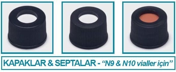 İSOLAB 096.01.001 kapak + septa - N9 - silikon/PTFE - yarıksız (100 adet)