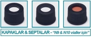 İSOLAB 096.01.001 kapak + septa - N9 - silikon/PTFE - yarıksız (100 adet)