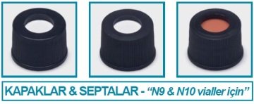 İSOLAB 095.04.004 kapak + septa - N10 - silikon/PTFE - yarıklı (100 adet)