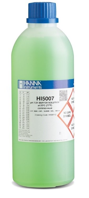 HANNA HI5007-G pH 7.01 -  25oC Green Technical Calibration Buffer, 500 mL bottle