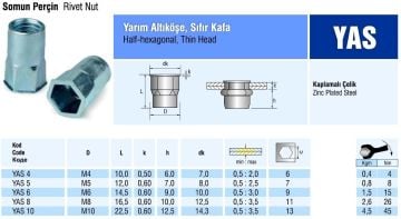 Yarım Altıköşe Sıfır Kafa Çelik Somun Perçin M6 metrik 6 - 500 adet