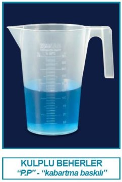 İSOLAB 026.02.903 beher - kulplu - P.P - kısa form - kabartma skala - 3000 ml (1 adet)