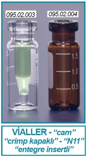 İSOLAB 095.02.003 vial - crimp kapak - N11 - 1.5 ml - 11.6x32mm - entegre insertli (0.2 ml) - şeffaf (100 adet)
