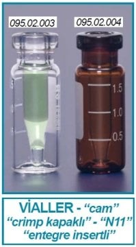 İSOLAB 095.02.003 vial - crimp kapak - N11 - 1.5 ml - 11.6x32mm - entegre insertli (0.2 ml) - şeffaf (100 adet)