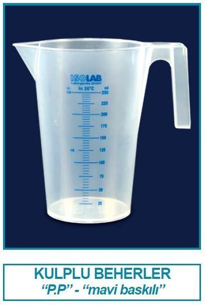 İSOLAB 026.04.901 beher - kulplu - P.P - kısa form - mavi skala - 1000 ml (1 adet)
