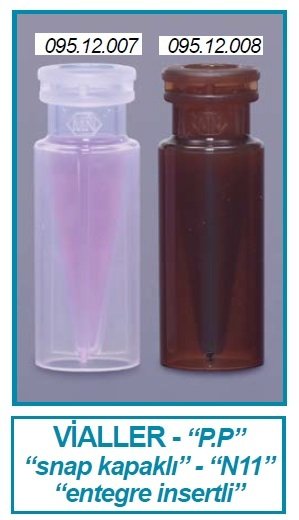 İSOLAB 095.12.008 vial - snap ring - polipropilen - N11 - 1.5 ml - 11.6x32mm - entegre insertli (0.2 ml) - amber (100 adet)