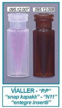 İSOLAB 095.12.008 vial - snap ring - polipropilen - N11 - 1.5 ml - 11.6x32mm - entegre insertli (0.2 ml) - amber (100 adet)