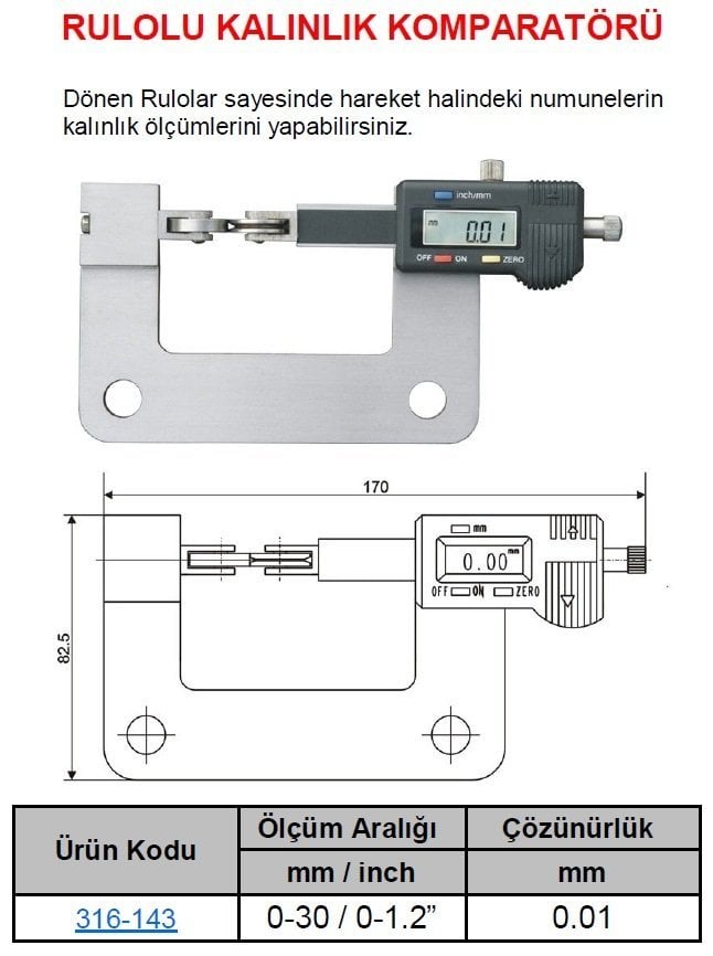 Rulolu Dijital Kalınlık Komparatörü 0-30mm