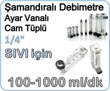 Cam Tüplü Ayar Vanalı Şamandıralı Debimetre Sıvı 100-1000 ml/dk