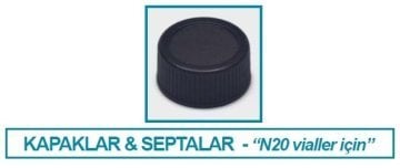 İSOLAB 096.05.001 kapak + septa - silikon / PTFE - deliksiz - N20 vial için (100 adet)