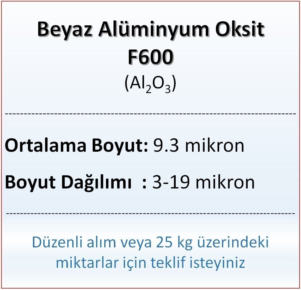 Alüminyum Oksit F600 - Al2O3 - 9.3 mikron 25 kg