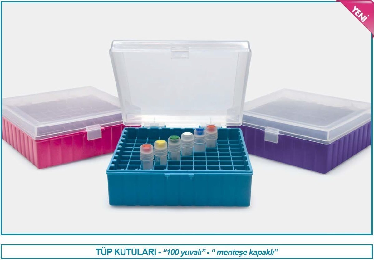 İSOLAB 080.01.002B tüp kutusu - P.P - 100 delikli - menteşeli - mavi (1 adet)