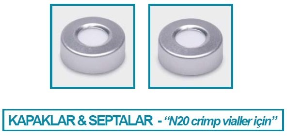 İSOLAB 096.03.001 kapak + septa - silikon / PTFE - yarıksız - N20 vial için (100 adet)