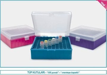 İSOLAB 080.01.002P tüp kutusu - P.P - 100 delikli - menteşeli - mor (1 adet)