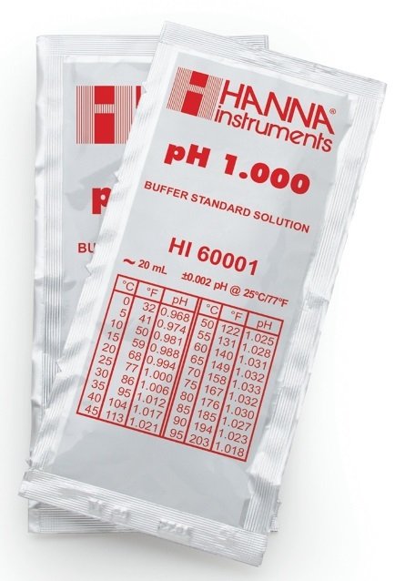 HANNA HI60001-02 pH 1.000 -  25oC Millesimal Calibration Buffer Sachets, (25 x 20mL)