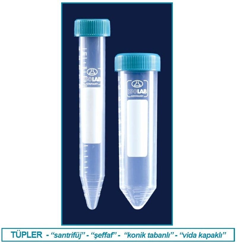 İSOLAB 078.02.008 tüp - santrfüj - P.P - vidalı kapaklı - 50 ml - DNA/RNA free - steril (50 adet)