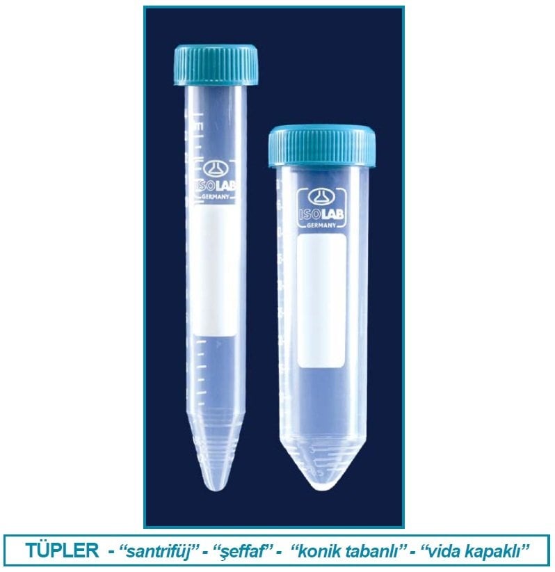 İSOLAB 078.02.001 tüp - santrfüj - P.P - vidalı kapaklı - 15 ml (50 adet)