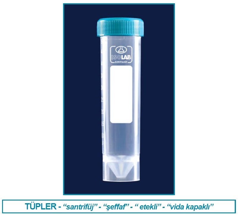 İSOLAB 078.02.009 tüp - santrfüj - P.P -vidalı kapaklı- 50 ml -DNA/RNA free-etekli-steril (50 adet)