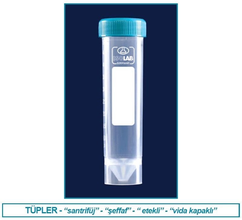 İSOLAB 078.02.006 tüp-santrfüj-P.P-vidalı kapaklı-50 ml-DNA/RNA free-etekli-gamma steril (50 adet)