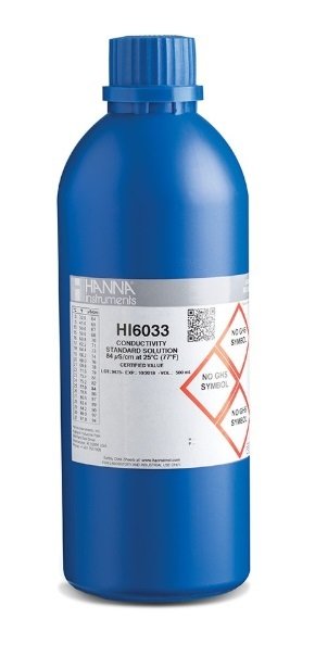 HANNA HI6033 84 uS/cm  -  25oC Technical EC Calibration Standard with Certificate of Analysis, 500 mL