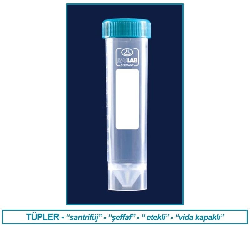 İSOLAB 078.02.009 tüp - santrfüj - P.P - vidalı kapaklı - 50 ml - DNA/RNA free - etekli - steril (50 adet)
