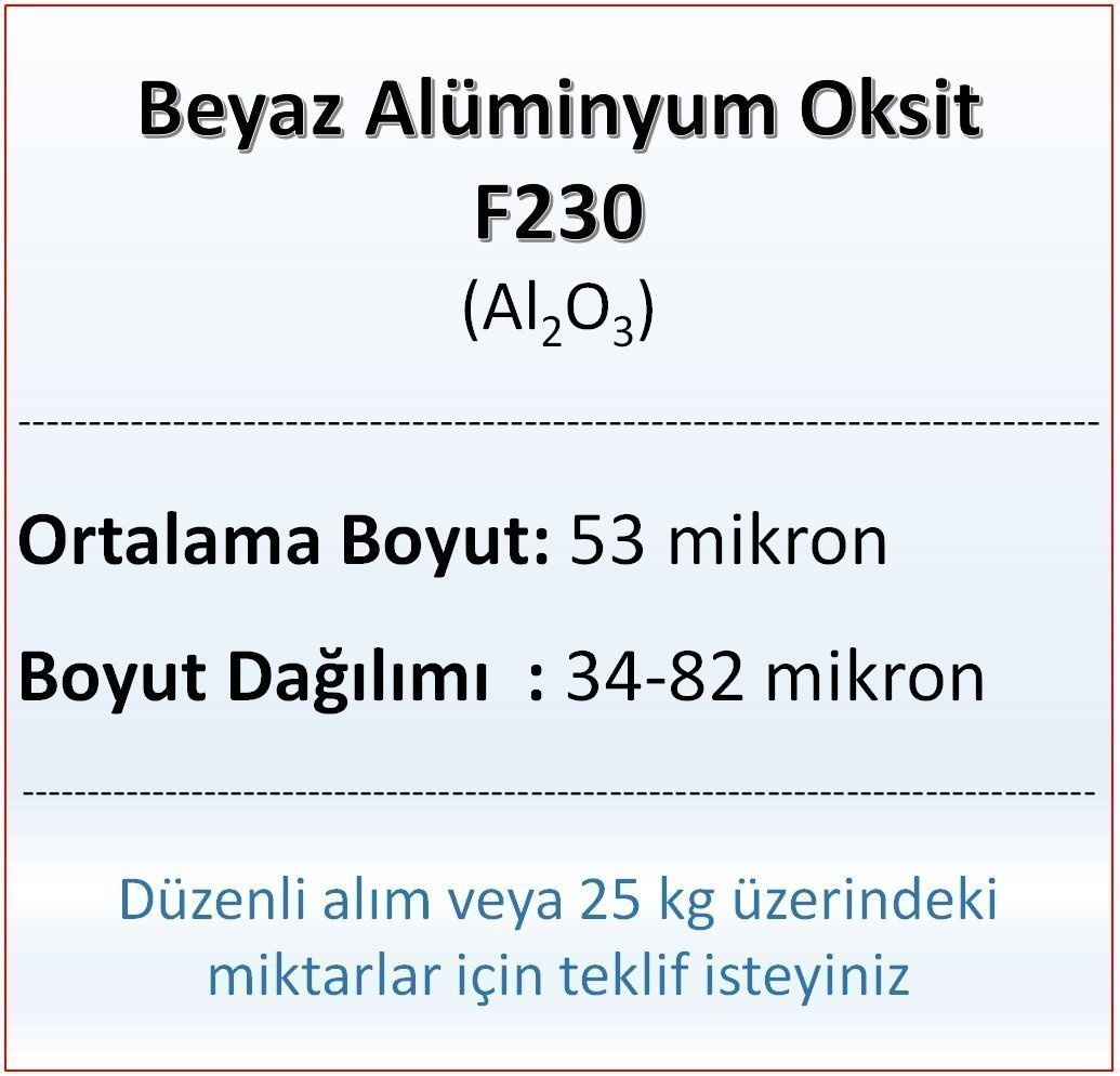Alüminyum Oksit F230 - Al2O3 - 53 mikron 25 kg