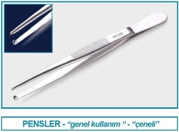 İSOLAB 048.02.160 pens - genel kullanım - küt uçlu/düz - tırtıklı - 160 mm (1 adet)