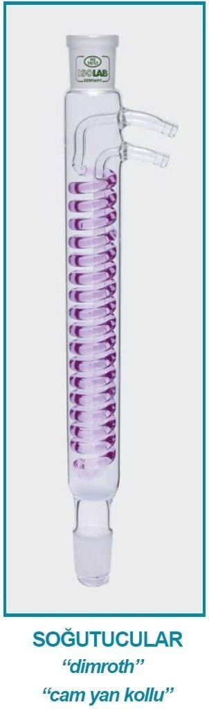 İSOLAB 033.17.160 soğutucu - dimroth - 160 mm - dişi:NS14/23 -erkek:NS14/23 - cam yan kol (1 adet)