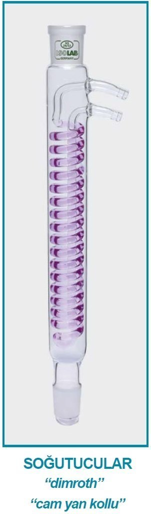 İSOLAB 033.17.163 soğutucu - dimroth - 160 mm - dişi:NS29/32 -erkek:NS29/32 - cam yan kol (1 adet)