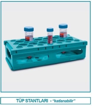 İSOLAB 079.03.006B tüp standı - katlanabilir - 21&12 delik - 15 & 50 ml tüpler için - mavi (1 adet)