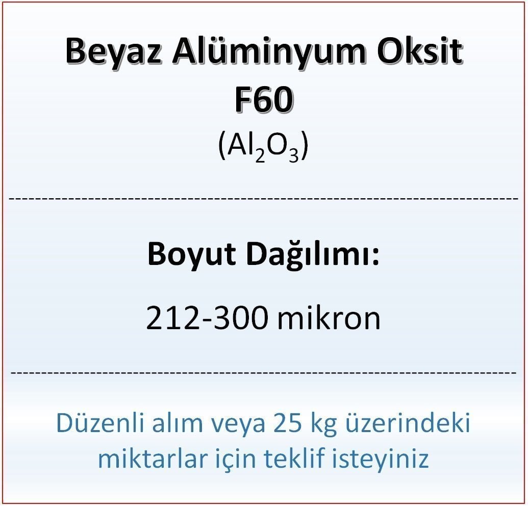 Alüminyum Oksit F60 - Al2O3 - 212-300mikron 5 kg