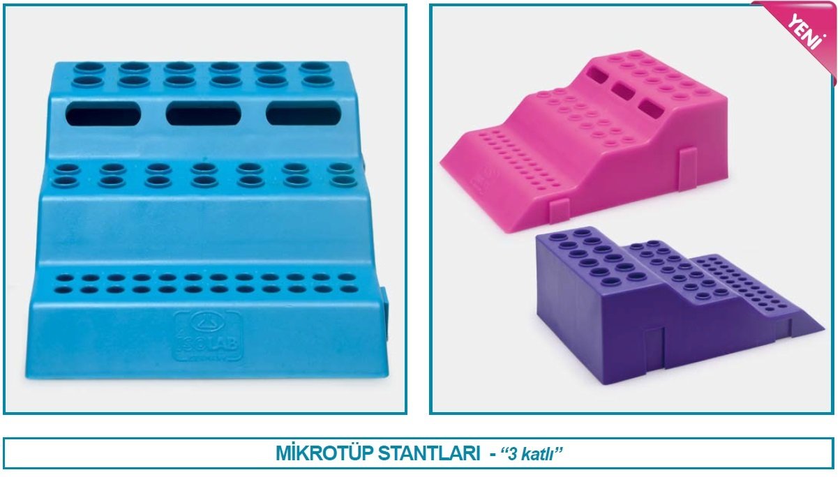 İSOLAB 080.01.003B mikrotüp standı - 3 sıralı - mavi (1 adet)