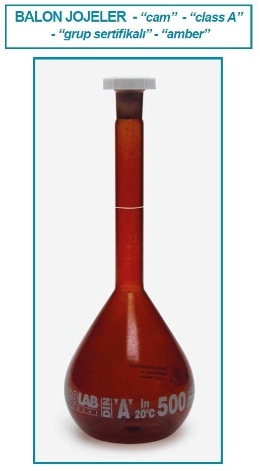 İSOLAB 014.01.026 balon joje - standard - amber - A kalite - grup sertifikalı - beyaz skala - 25 ml - NS 12/21 (2 adet)