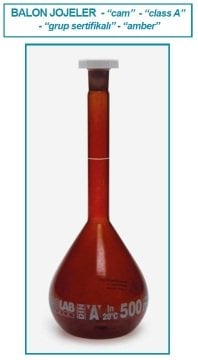 İSOLAB 014.01.901 balon joje - standard - amber - A kalite - grup sertifikalı - beyaz skala - 1000 ml - NS 24/29 (2 adet)