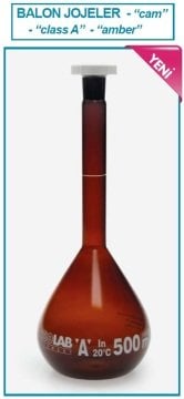 İSOLAB 014.11.005 balon joje - standard - amber - A kalite - beyaz skala - 5 ml - NS 10/19 (2 adet)