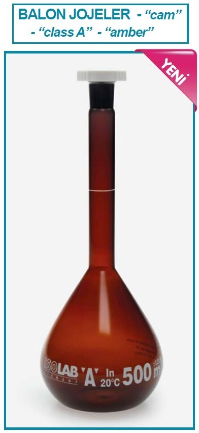 İSOLAB 014.11.050 balon joje - standard - amber - A kalite - beyaz skala - 50 ml - NS 12/21 (2 adet)