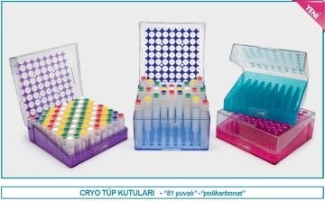 İSOLAB 093.01.001P cryo tüp kutusu - polikarbonat - 2 ml tüpler için - menteşeli kapaklı - mor (1 adet)