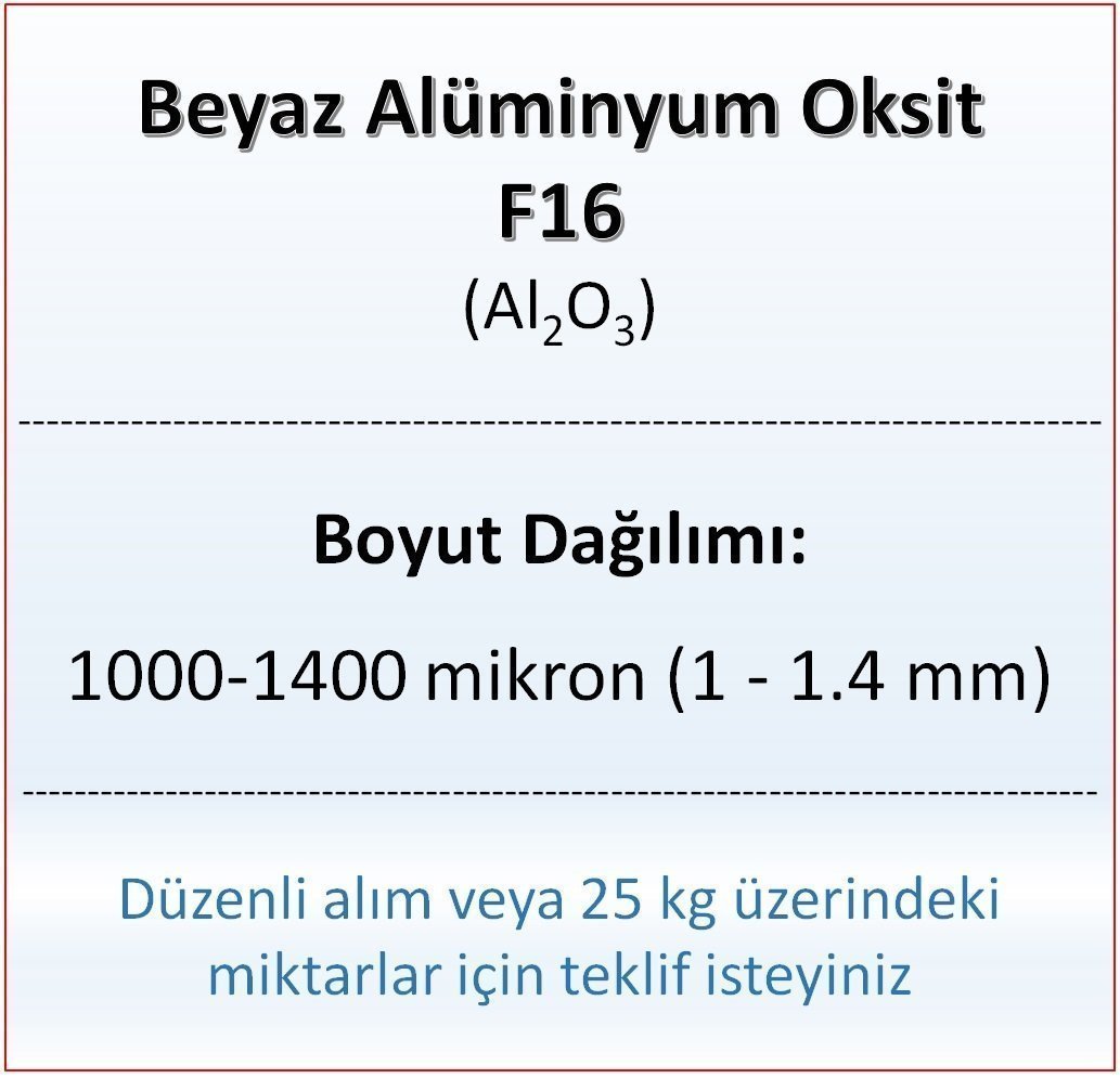 Alüminyum Oksit F16 - Al2O3 - 1000-1400mikron 5 kg