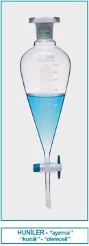 İSOLAB 031.02.500 ayırma hunisi - cam - konik - dereceli - PTFE musluklu - 500 ml (1 adet)