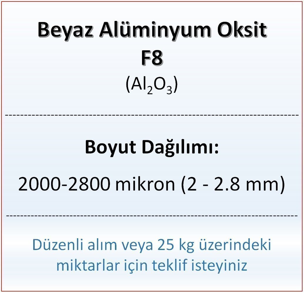Alüminyum Oksit F8 - Al2O3 - 2000-2800mikron 25 kg