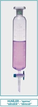 İSOLAB 031.06.500 ayırma hunisi - cam - silindirik - dereceli - PTFE musluklu - 500 ml (1 adet)