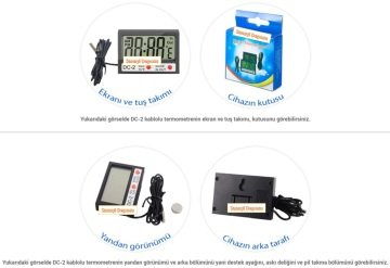 DC-2 Mini Kablolu İç-Dış Termometre Saat (3' lü Paket)