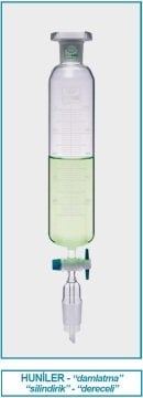 İSOLAB 032.02.500 damlatma hunisi - cam - silindirik - dereceli - PTFE musluklu - 500 ml (1 adet)