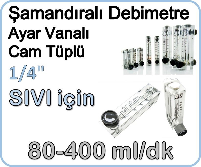 Cam Tüplü Ayar Vanalı Şamandıralı Debimetre Sıvı 80-400 ml/dk Klips Bağlantı (1/8\'\')